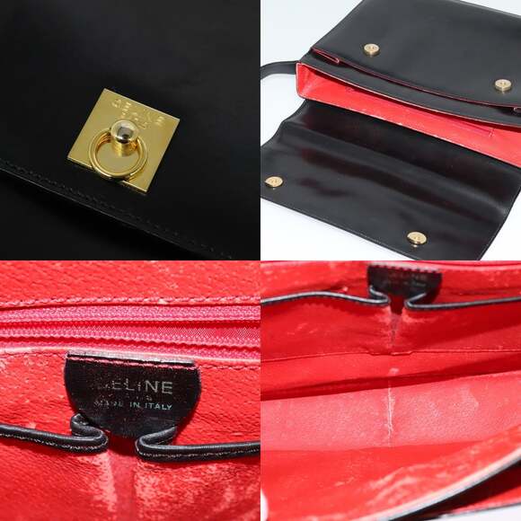 CELINE Shoulder Bag Leather Black Gold - Picture 11 of 13